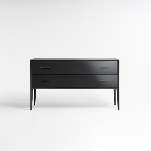 Comò Aspen nero con maniglie ottone lucido frontale