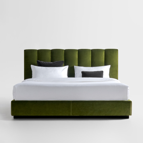 Letto imbottito Milano in velluto verde Michelangelo E56 foto frontale