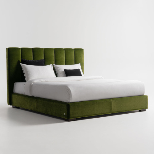 Letto imbottito Milano in velluto verde Michelangelo E56 foto tre quarti