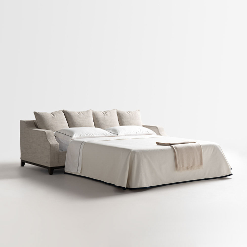 Divano letto Moritz standard aperto in rivestimento Maya L03 foto tre quarti