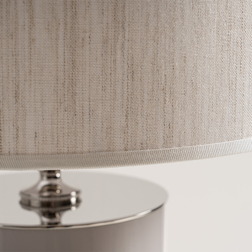 Lampada da tavolo Perseo greige lucido con paralume linen light foto dettaglio 01