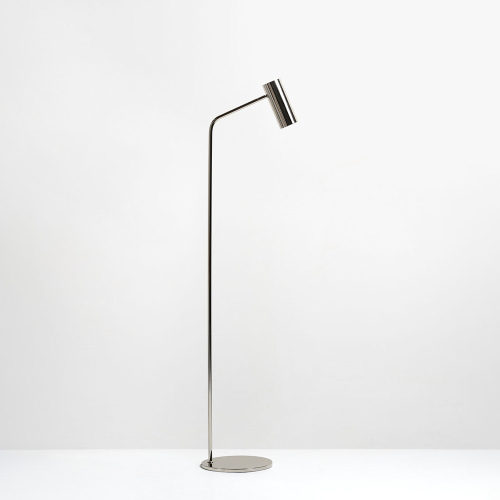 Lampada da terra Zeno in acciaio con finitura nichel frontale
