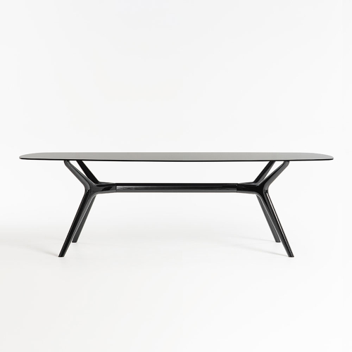 Tavolo Zoe glossy con piano in vetro dark frontale