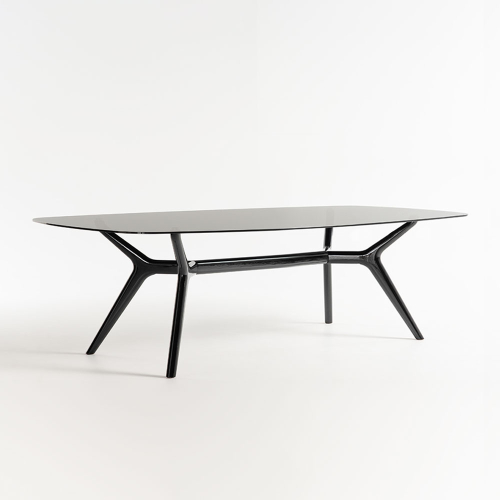 Tavolo Zoe glossy con piano in vetro dark tre quarti