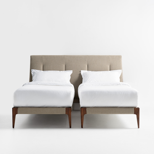 Letto twin Lungarno imbottito con struttura in noce canaletto foto frontale