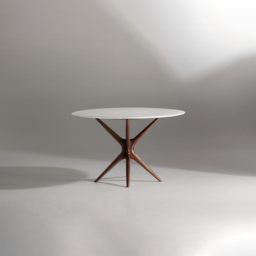 Tazio 110 table with Carrara marble top and Mahogany structure front picture