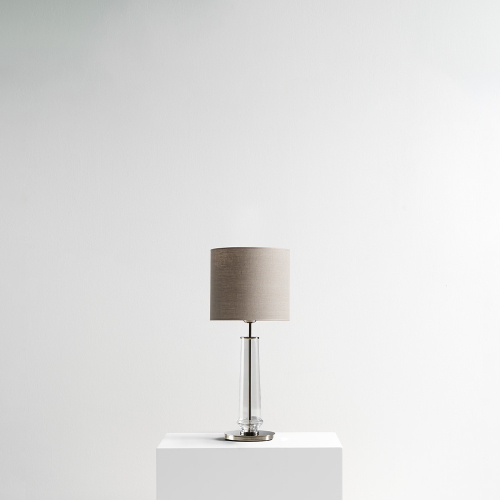 Lampada da tavolo Sidney con Paralume Linen Natural 01 e finitura galvanica Nichel